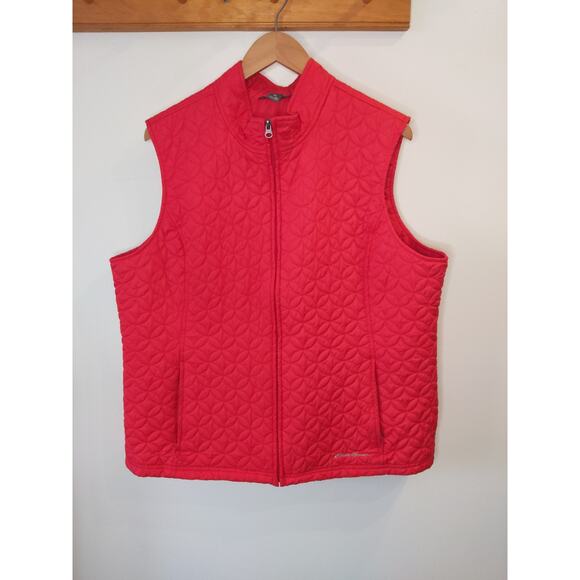 Eddie Bauer Quilted Vest Red Zip Front Pockets Plus Size 2X Lightweight - Picture 1 of 6